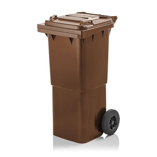 ENTIGO Mülltonne 60L mit Deckel und Rädern | Robuster Abfallbehälter aus HDPE | EN 840 Zertifiziert | UV-beständig | Für Haushalt, Gewerbe & Außenbereich Grau, Gelb, Blau, Grün, Braun (Braun)
