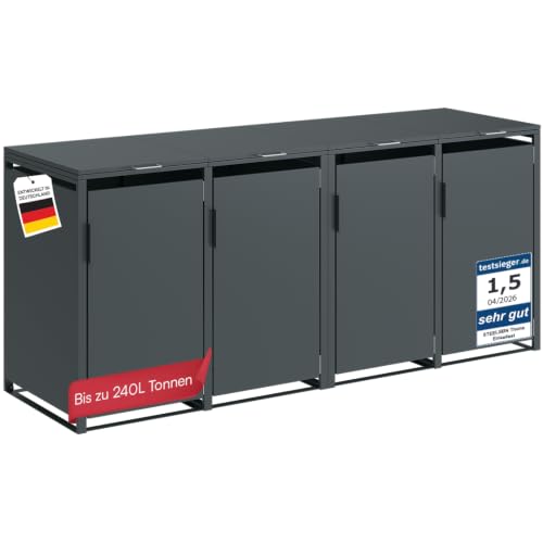 STEELSØN Thoria Mülltonnenbox 4er bis 240 L, Müllbox aus Stahl, Anthrazit