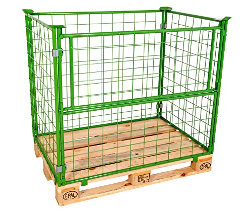 Abrollwerk Gitteraufsatzrahmen 1200x800x800 mm grün lackiert für Euro-Paletten – klappbare Gitterbox mit 800 mm Nutzhöhe für DIN-Paletten – praktisch für Industrie & Garten & Brennholz