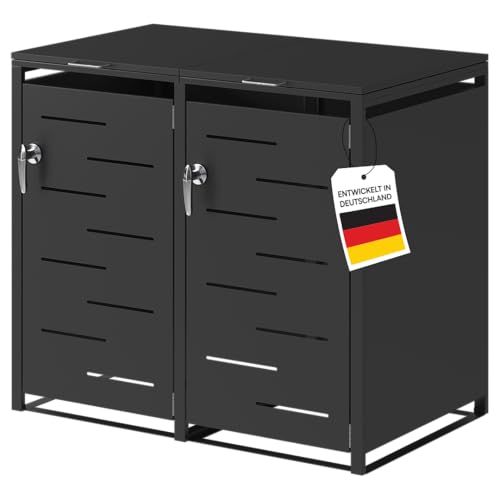 STEELSØN Diorus Mülltonnenbox 2 Tonnen bis 240L, Schwarz, abschließbar