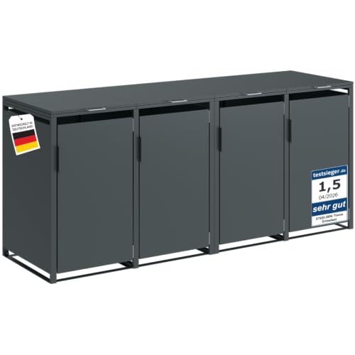 STEELSØN Thoria Mülltonnenbox 4er bis 240L – Mülltonnenverkleidung aus Stahl in Anthrazit – hochwertige Müllcontainer für 4 Tonnen – Müllbox wetterfest – UV-beständige Gerätebox/Mülltonnen Box