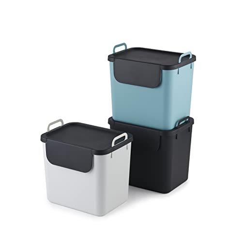 Jive Mülltrennsystem Set 3er-Set Mülltrennsystem 30l für die Küche, Kunststoff (PP recycelt), dunkelgrau/weiss/grün, 3 x 30l (39.8 x 29.8 x 50.1 cm)