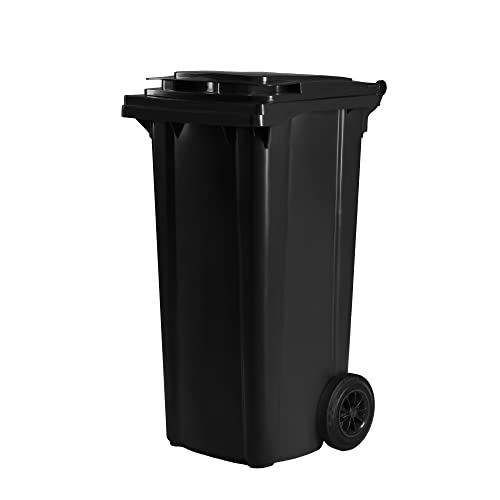Bauer Mülltonne mit 2 Rädern und Deckel, Müllgroßbehälter, Abfalltonne, Mülleimer, Volumen: 120 Liter, Farbe: Grau, Größe: 964 x 480 x 550 mm