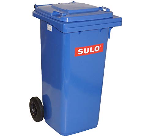 WAS 9975 122 HDPE Kunststoff Abfalltonne mit Zwei Rollen, Blau, 120 L, 95cm Höhe