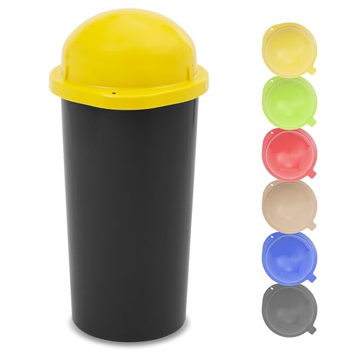 KUEFA HD 60L Müllsackständer, Mülleimer mit Scharnierdeckel und Klemm-Ring Gelber Sack, stabil, strapazierfähig, geruchsdicht, auslaufsicher, universell einsetzbar (Gelb)
