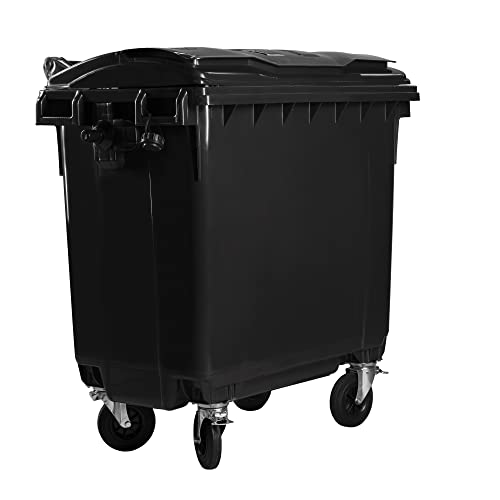 Bauer Müllcontainer mit 4 Rädern mit Flachdeckel, Müllgroßbehälter, Abfalltonne, Mülltonne, Volumen: 660, 700, 1 100 Liter, Farbe: grau, grün, gelb, blau, braun (660 Liter, Grau)