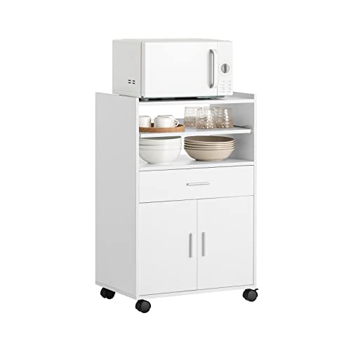 SoBuy Servierwagen Küchenschrank Küchenwagen mit Arbeitsplatte und Rollen Küchenregal Mikrowellenschrank Rollbarer Aufbewahrungsschrank für Küche, Büro, Esszimmer Weiß BHT ca. 59x92x40cm FSB09-W