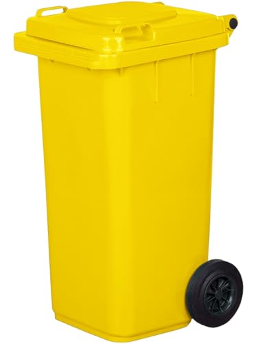 gardivo Mülltonne 120 Liter Abfalltonne Reststofftonne Mülleimer mit 2 geräuschlosen Rädern, Klappdeckel mit zwei Griffen, großer Abfalltonne, stabiler Kunststoff-Mülleimer (Gelb)
