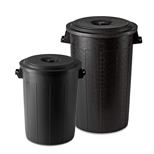 Kreher Abfalltonne Mülltonne Gartentonne in Schwarz mit Deckel aus Kunststoff. In verschiedenen Größen. Robust und Pflegeleicht! (120 Liter)