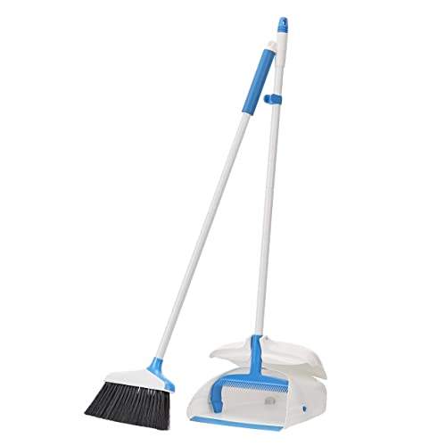 Amazon Basics - Besen mit Kehrschaufel mit Griff, Blau/Weiß, 43"/110 cm