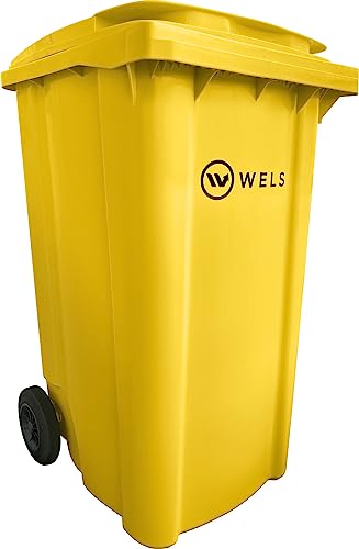 WELS gelbe Tonne 240L mit Deckel, Mülltonne 240 Liter, Restmülltonne 240L mit 2 Rädern, Mülltonne 240l, Mülleimer, Universaltonne, Müllgroßbehälter, Größe: 578x734x1080 mm, gelb RAL1018 (Gelb)