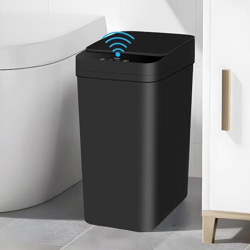 CISSIYOG Sensor Mülleimer mit Deckel, 12L Schwarz Schmal Mülleimer Mülleimer für Bad Küche Büro Elektrischer Plastik-Mülleimer, Leise Wasserdicht Intelligenter Mülleimer Abfallbehälter Papierkorb