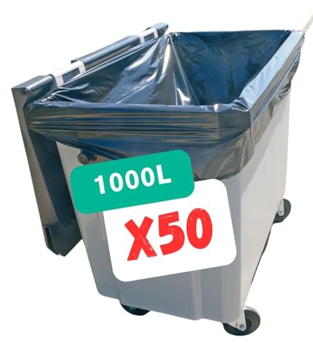 Abfallsack 1000-1100 L | Schutzhülle für Müllcontainer 1000 Liter | Karton mit 50 Säcken | Opak Schwarz | Professionelle Produktreihe | Dicke 30µ | Auslaufsicher und schmutzabweisend |