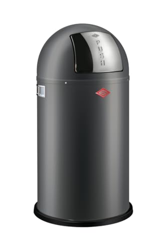 WESCO Pushboy Mülleimer in der Farbe graphit matt, pulverbeschichtetes Stahlblech, 50 Liter Volumen, große Edelstahlklappe, herausnehmbarer Innenbehälter