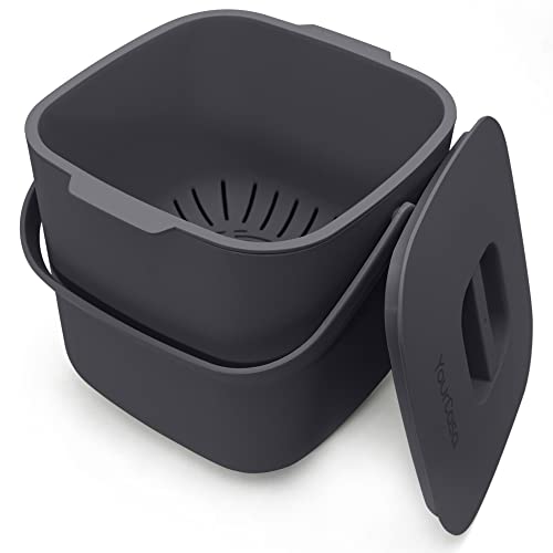YourCasa Biomülleimer Küche 4L Komposteimer für alltäglichen Biomüll Behälter - Spülmaschinenfest - Geruchsdicht - Sieb - Bio Mülleimer klein mit Deckel Eimer Bioabfallbehälter Biotonne (4L Anthrazit)