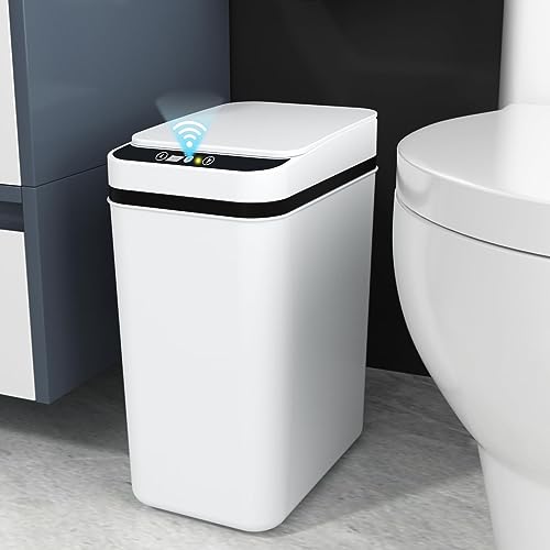 Sensor Mülleimer 12L, Automatik Touchless Mülleimer mit Smart Sensor für Bad Büro Küche, No Noise Wasserdicht Intelligenter Mülleimer mit Deckel, ABS-Kunststoff Abfallbehälter Papierkorb