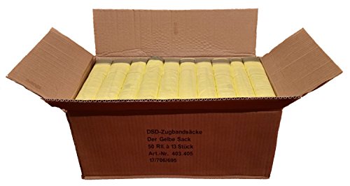 Gelber Sack - Ein Karton mit 50 Rollen (650 Gelbe Säcke) - 15 µm Folienstärke