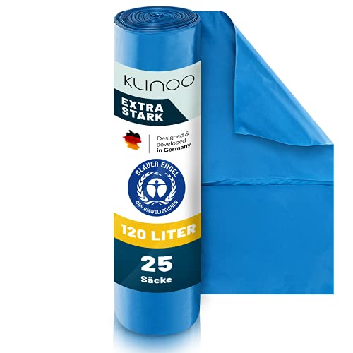 Extra Starke blaue Müllsäcke 120 Liter - Reißfeste Müllbeutel XXL - Typ 100 - Stabile Mülltüten für Haushalt, Gastronomie und Gewerbe als Abfallsack - Blauer Engel (Blau, 1 Rolle)
