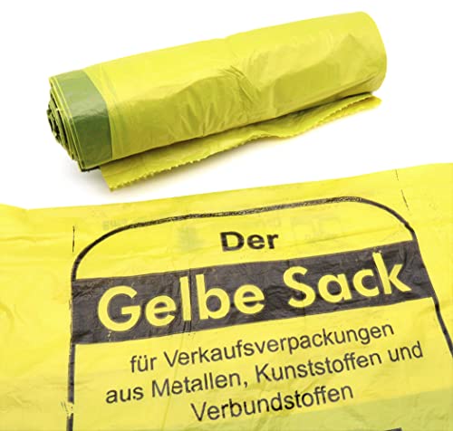 10 Rollen Gelber Sack, Gelbe Säcke mit praktischem Zugband, 90 Liter, 15µ - Wertstoffsack