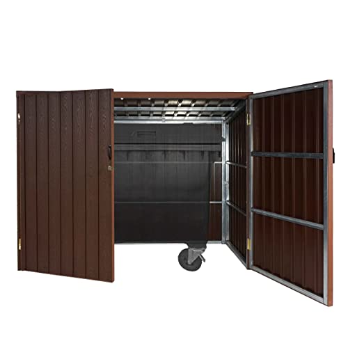 Mülltonnenverkleidung HWC-J29, Mülltonnenbox für Müllcontainer 660-770L, WPC Metall 172x213x112cm - braun