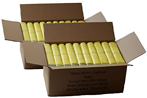 Gelber Sack *Sparpack* (100 Rollen = 1300 Säcke) - 2 Kartons mit jeweils 50 Rollen á 650 Gelbe Säcke