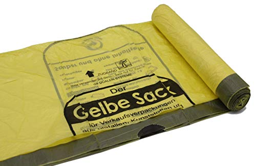 Gelbe Säcke, 90 Liter, 15µ, 13 Säcke pro Rolle, 5 Rollen, mit praktischem Zugband, Wertstoffsack