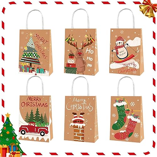 Geschenktüten Weihnachten - 12 Stück Papiertüten, Weihnachtstüten Papier für Weihnachtsgeschenke