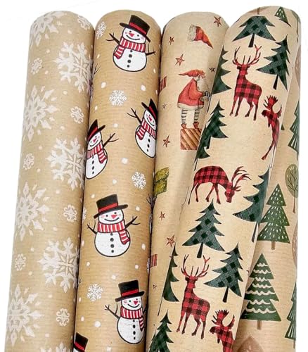 artwelten Home & Style Weihnachts-Geschenkpapier 5 Rollen Set je 2m x 70 cm aus Recyclingpapier - Nature Kraftpapier Geschenkverpackung für Xmas Christmas Papier Geschenke (XMAS1)