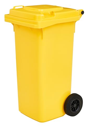 gardivo Mülltonne 120 Liter Abfalltonne Reststofftonne Mülleimer mit 2 geräuschlosen Rädern, Klappdeckel mit zwei Griffen, großer Abfalltonne, stabiler Kunststoff-Mülleimer (Gelb)