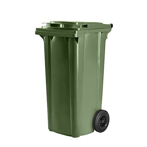Hardwex Mülltonne mit 2 Rädern und Deckel, Müllgroßbehälter, Abfalltonne, Mülleimer, Volumen: 120 Liter, Farbe: Grün, Größe: 964 x 480 x 550 mm