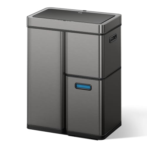 EKO Sensor Mülleimer 3 Fächer, 2 x 15 L und 30 L, Automatischer Abfalleimer mit Soft Close Deckel, 3 Kunststoff Inneneimer, Mülleimer mit Sensor, 60L Mülleimer Küche, Gunmetal