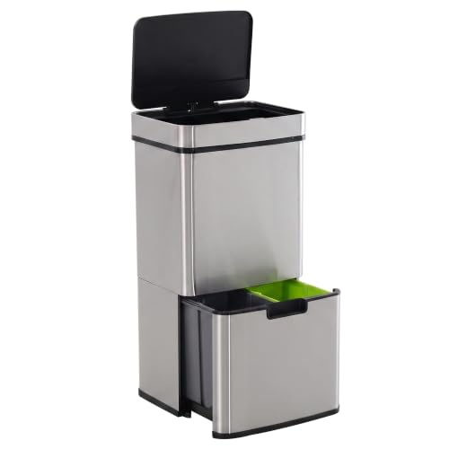 HOMCOM Mülleimer mit Sensor Automatischer 47L + 2 x 12,5L für Küche Silber