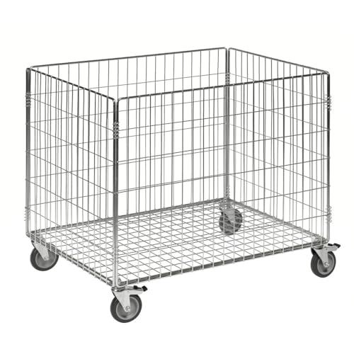 HEMMDAL Gitterwagen | HxBxT 73,5 x 63 x 83 cm | 60 kg Tragkraft | 4 bodenschonende Lenkrollen | 2 Feststellbremsen | verzinkter Stahl | Rollbehälter für Lager, Handel & Gastro