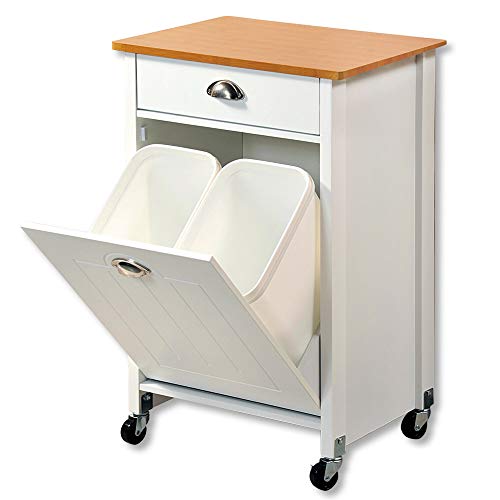 Kesper | Küchenwagen mit Mülltrennsystem, Material: 50 x Faserplatte, Kunststoff, Maße: 50 x 37 x 79 cm, Farbe: Weiß, Braun - Bambusdekor | 25526 13