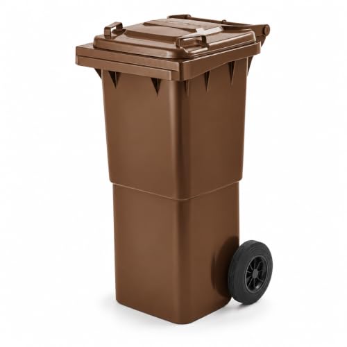 ENTIGO Mülltonne 60L mit Deckel und Rädern | Robuster Abfallbehälter aus HDPE | EN 840 Zertifiziert | UV-beständig | Für Haushalt, Gewerbe & Außenbereich Grau, Gelb, Blau, Grün, Braun (Braun)