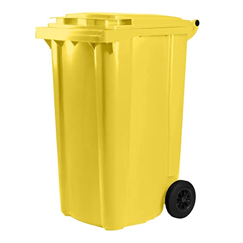Hardwex Mülltonne mit 2 Rädern und Deckel, Müllgroßbehälter, Abfalltonne, Mülleimer, Volumen: 240 Liter, Farbe: Gelb, Größe: 1092 x 578 x 734 mm