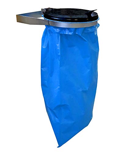 QUICK STAR Müllsack Wandhalterung mit Deckel | Metall Müllsackhalter Wand 120 Liter | Stabiler Wandhalter - Verzinkter Stahl | Müllbeutelhalter Gelber Sack 120L | Abfallbehälter