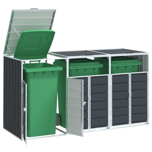 HUAKEHOM Mülltonnenbox für 3 Tonnen Stahl 3er Mülltonnenverkleidung Box Mülltonnen Garten Mülltonnenbox Anthrazit 216x81x115 cm