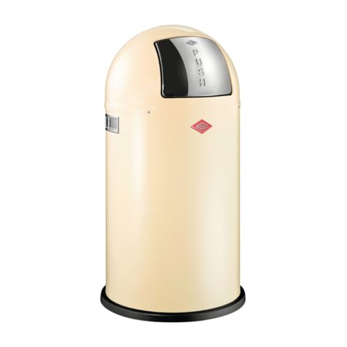 Wesco Pushboy Mülleimer in der Farbe mandel, pulverbeschichtetes Stahlblech, 50 Liter Volumen, große Edelstahlklappe, herausnehmbarer Innenbehälter