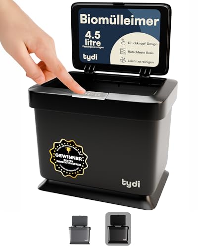 Tydi 4,5L Küchen-Biomüllbehälter mit Druckknopfdeckel - Komposteimer für die Küche - Rutschfester Boden und sicherer Deckel - Kleiner Innenkaddy für Schrank oder Arbeitsfläche