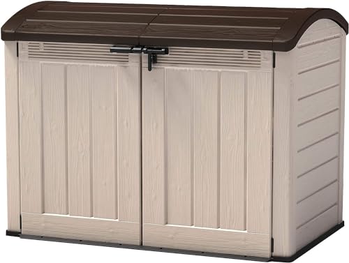 Keter Mülltonnenbox Store it Out Ultra, Holzoptik, Kunststoff, für 2X 360 Liter Mülltonnen, beige/braun