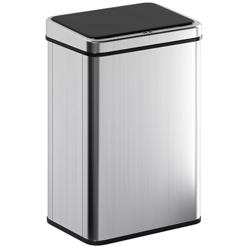 HOMCOM Sensor Mülleimer 40L Edelstahl Automatischer Mülleimer mit Soft-Close-Deckel Bewegungssensor fingerabdrucksicherer Abfalleimer Müllbehälter Abfallbehälter für Büro Schlafzimmer Küchen Silber
