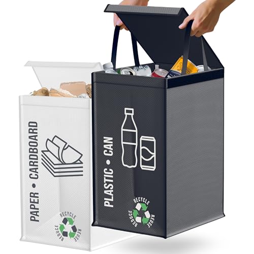 Norggo Mülltrennsystem 2fach – Set aus 2 Mülltrennsysteme für Plastik und Papier – Recycling Behälter 50L mit Griff – Abfall & Recycling Lösung – Mülltrennsystem Küche – Altpapier & Plastik