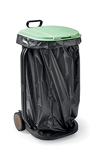 G.F. GF GARDEN, Müllsackständer RECO aus RECYCELTEM Kunststoff, für Blätter, getrennte Sammlung, mit Deckel und Räder, Made in Italy, Grüner